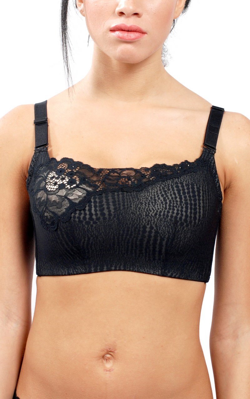 Front view of beige cotton lace tank-style wireless contour bra in D-G cup for full figures
