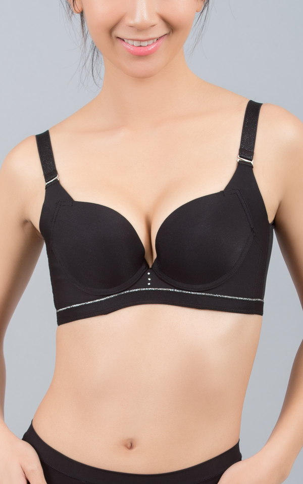 Front view of beige heart-cut push-up contour bra with seamless 3D cleavage design