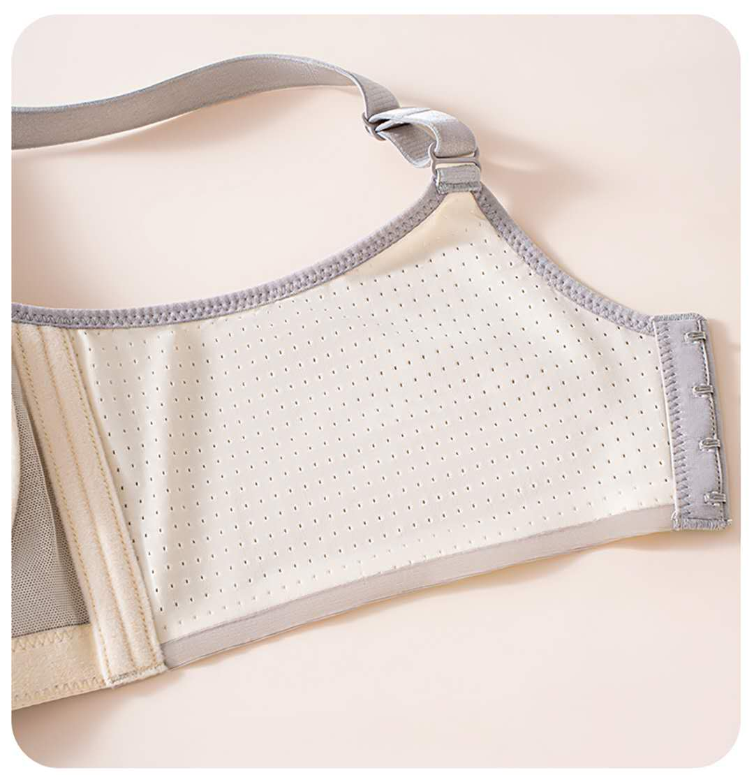 Raised, perforated side wing and 4-row hook closure.