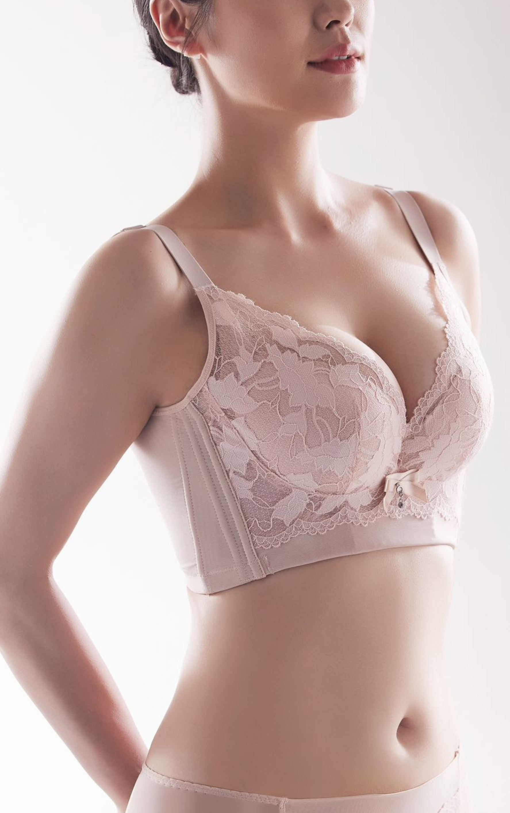 Side view of memory-fit underwire contour bra showing double-layer side panels