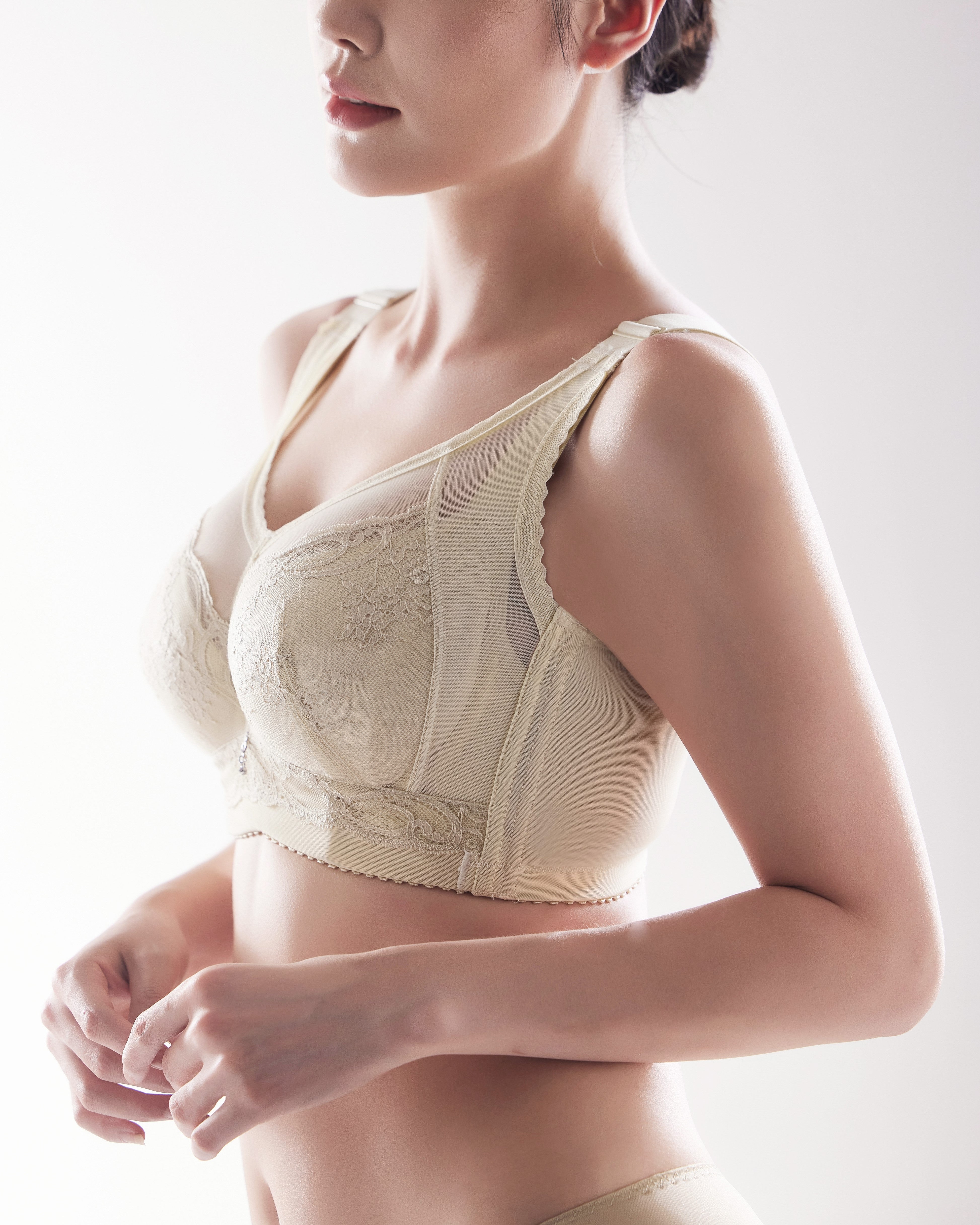 Front view of blue everyday seamless wireless contour bra with breathable fabric