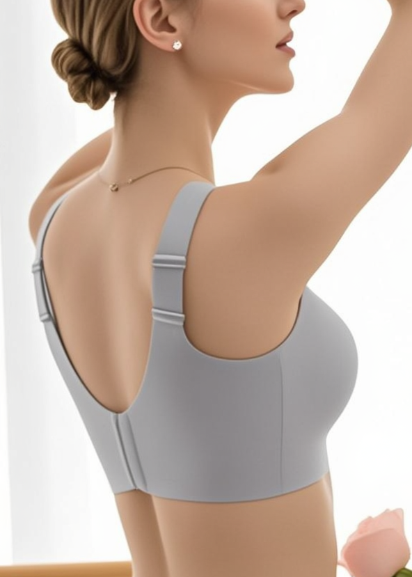Side view of black wireless seamless contour bra showing smooth minimalist edges