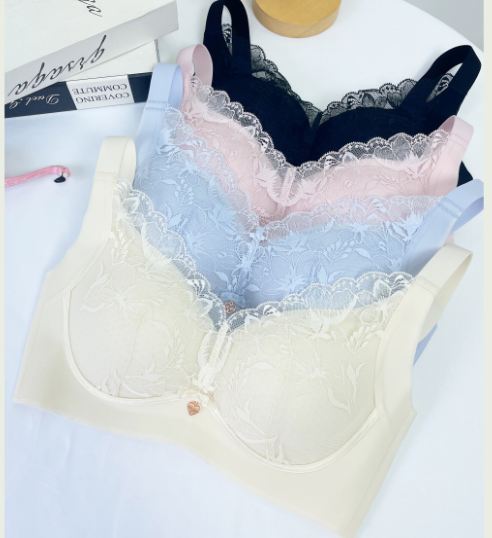 Detail view of wireless cooling mesh contour bra gel-infused cup and mesh fabric texture