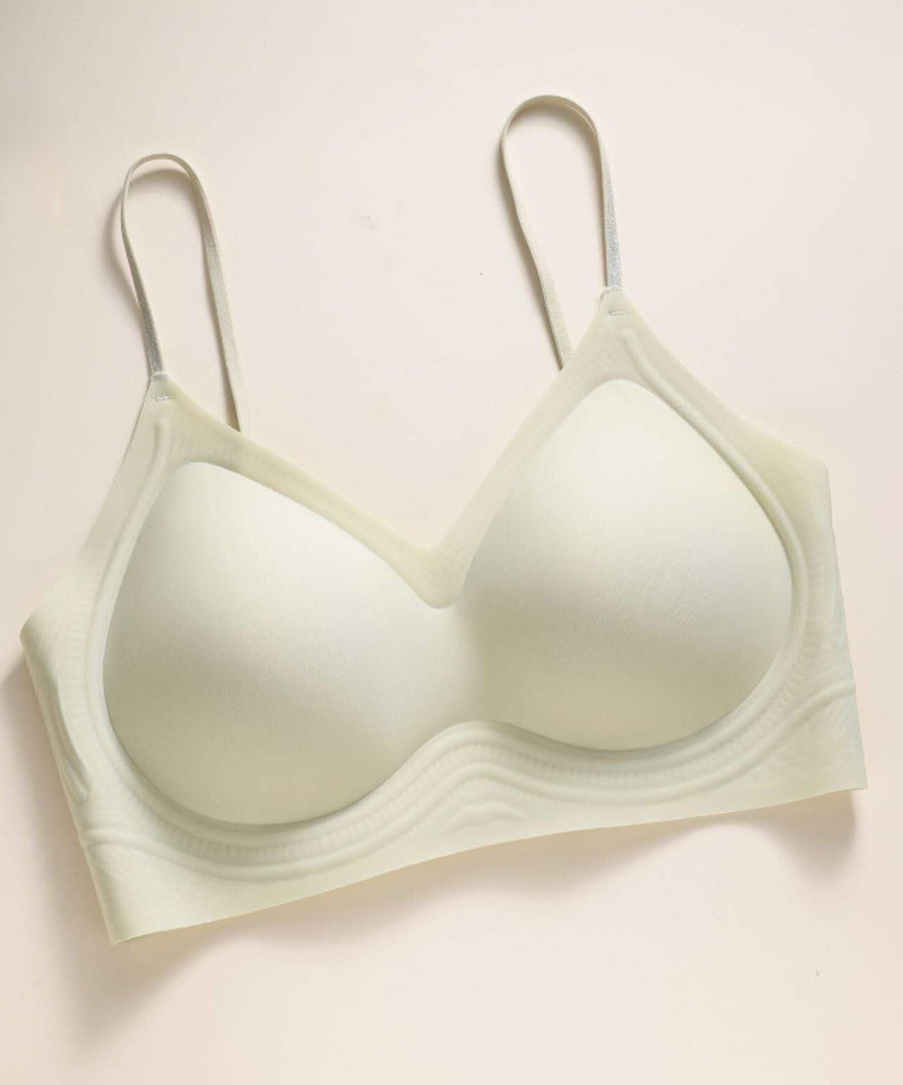 Front view of green ultra-soft wireless seamless contour bra with invisible seamless finish