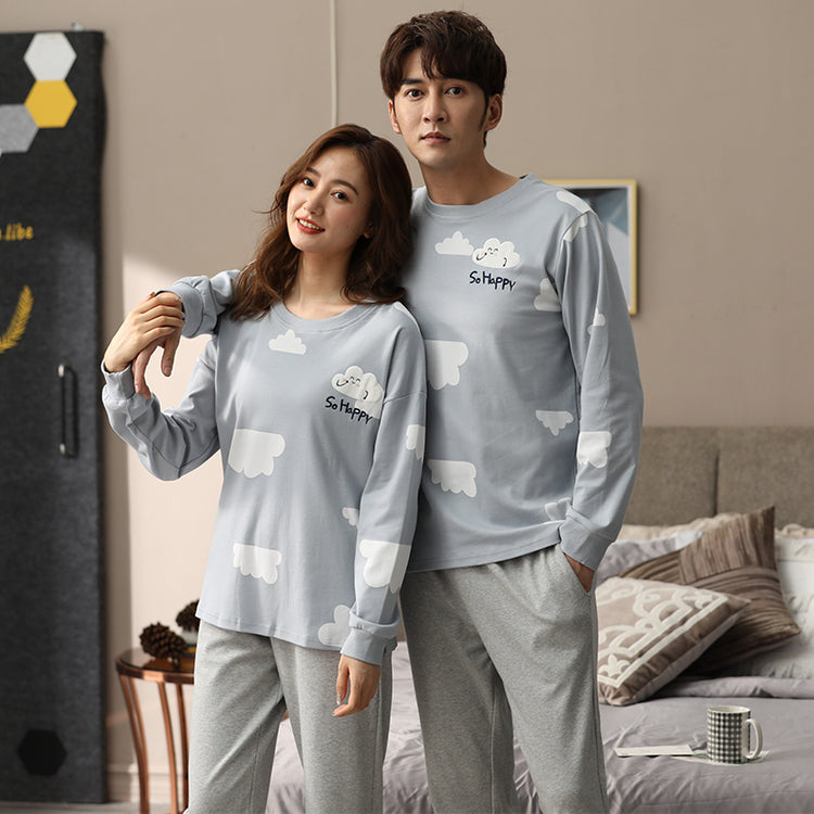 Cute Cloud Print Long Sleeve Couple Pajamas #75018