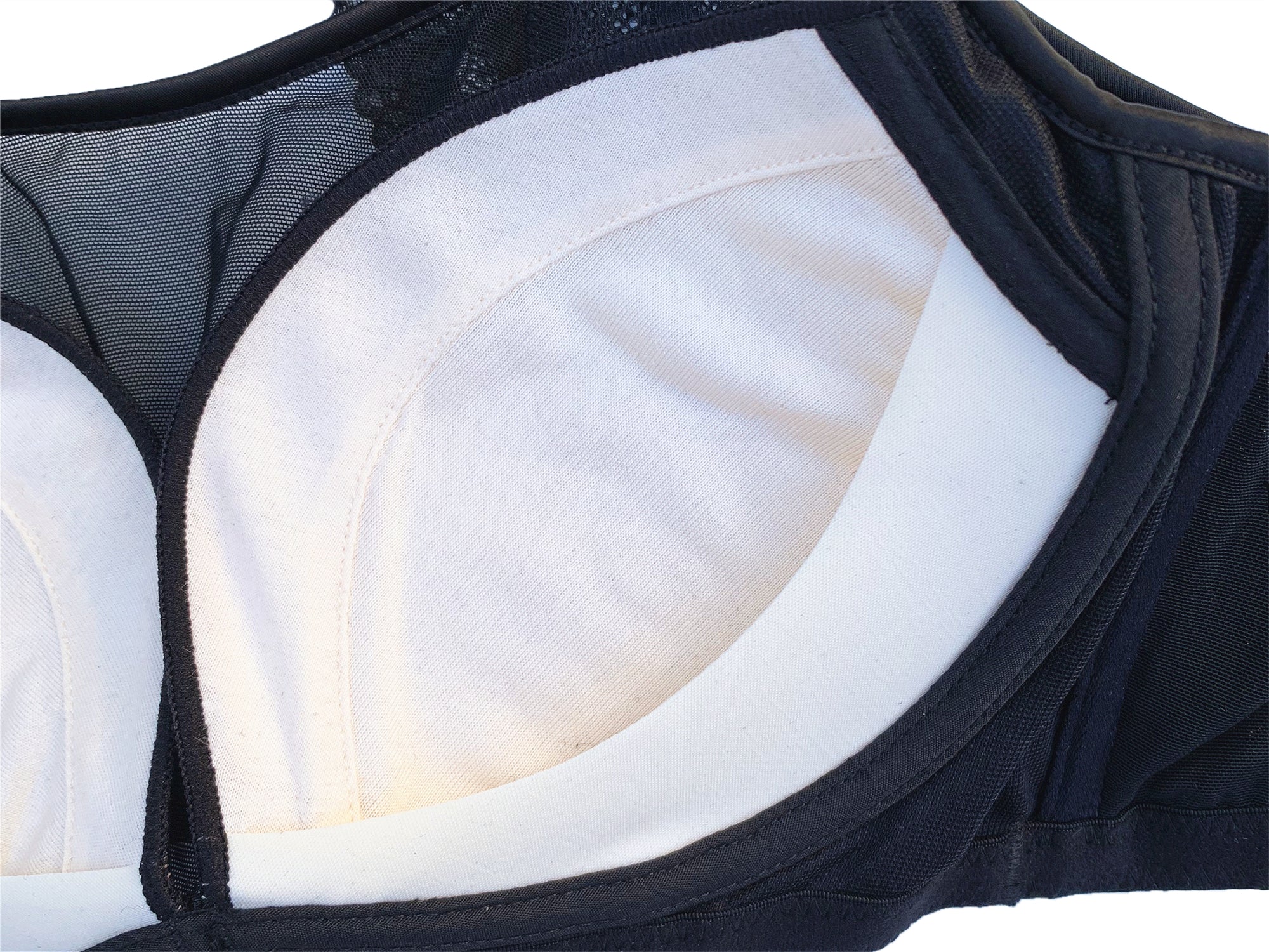 Close-up of the inner cup lined with cotton, demonstrating the bra’s soft, breathable support.