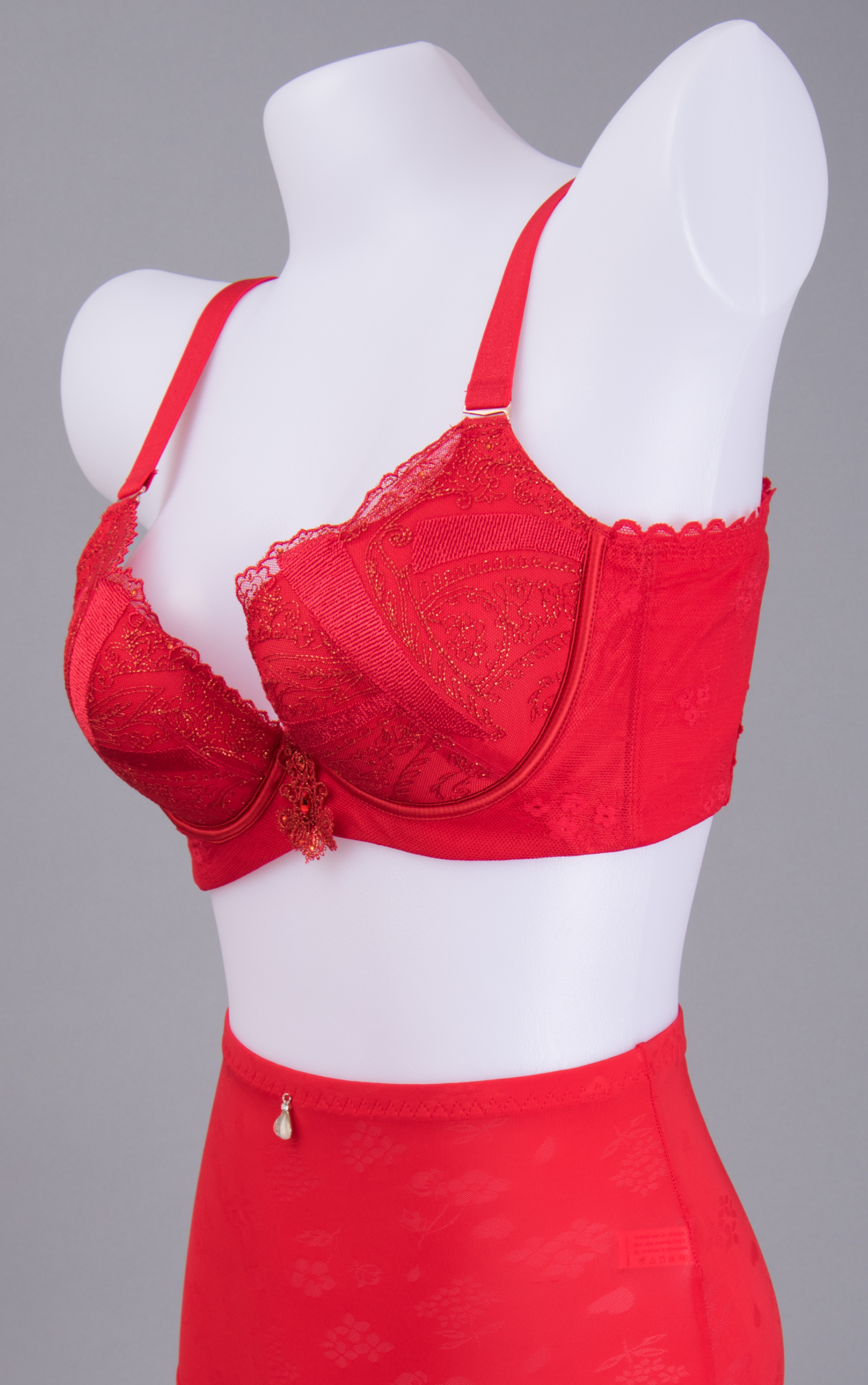 Side view of beige wireless contour bra showing cross cup seam push-up design