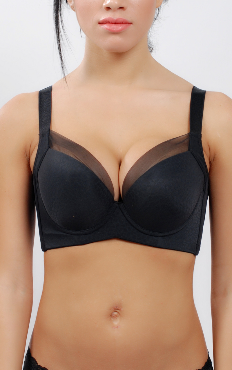 Front view of beige underwire push-up contour bra with cotton silk fabric and natural lift