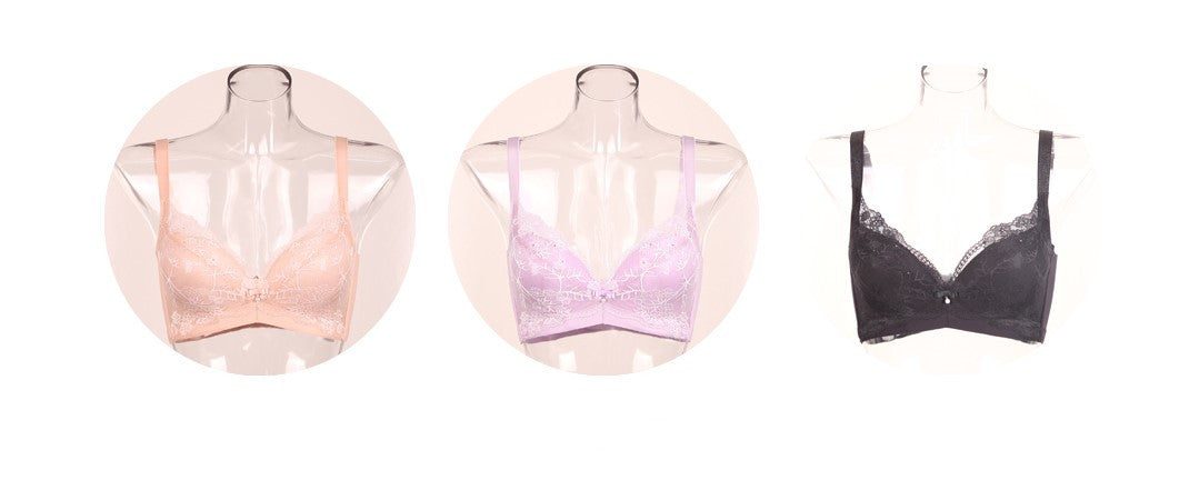 Front view of purple floral lace underwire push-up contour bra with mesh detailing