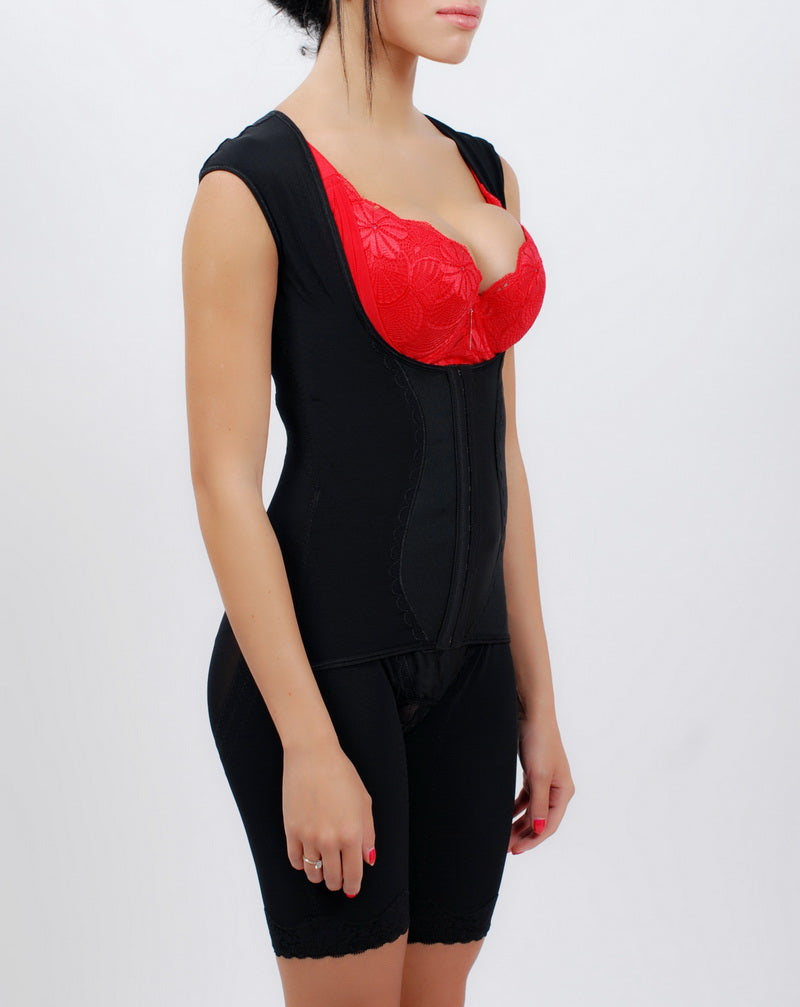 Front view of purple lace full body shaper shapewear for special occasions