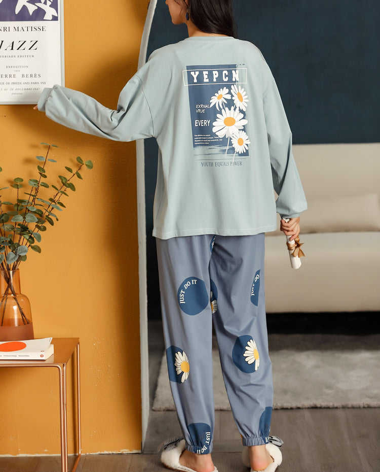 Comfy Daisy Print Long Sleeve Pajamas #71032