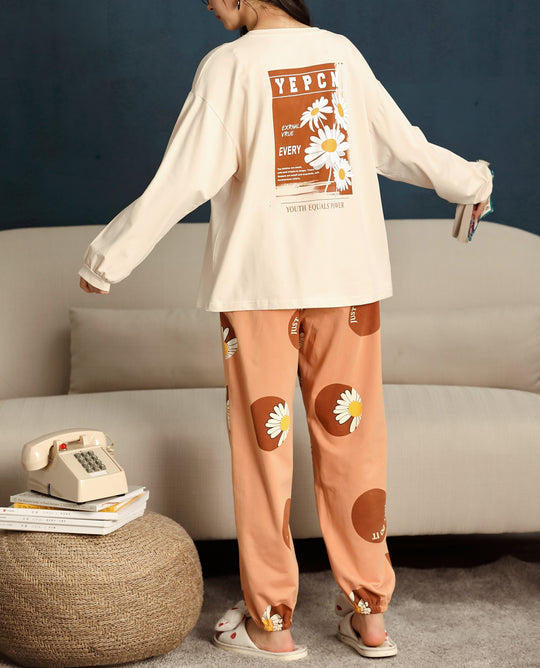 Comfy Daisy Print Long Sleeve Pajamas #71032