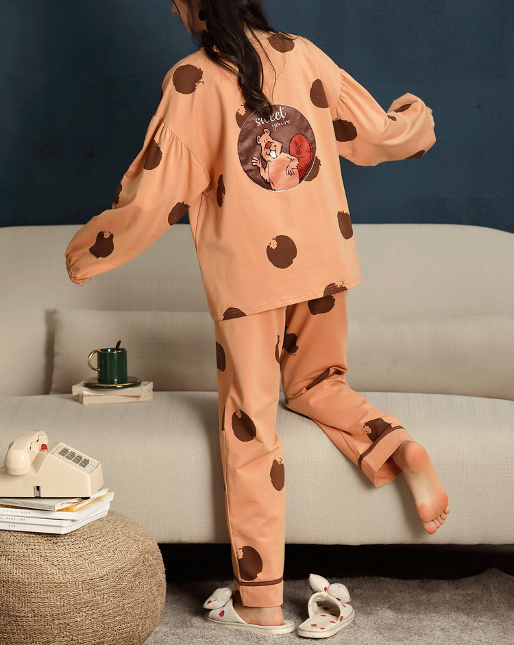 Soft Beaver Print Long Sleeve Pajamas #701019