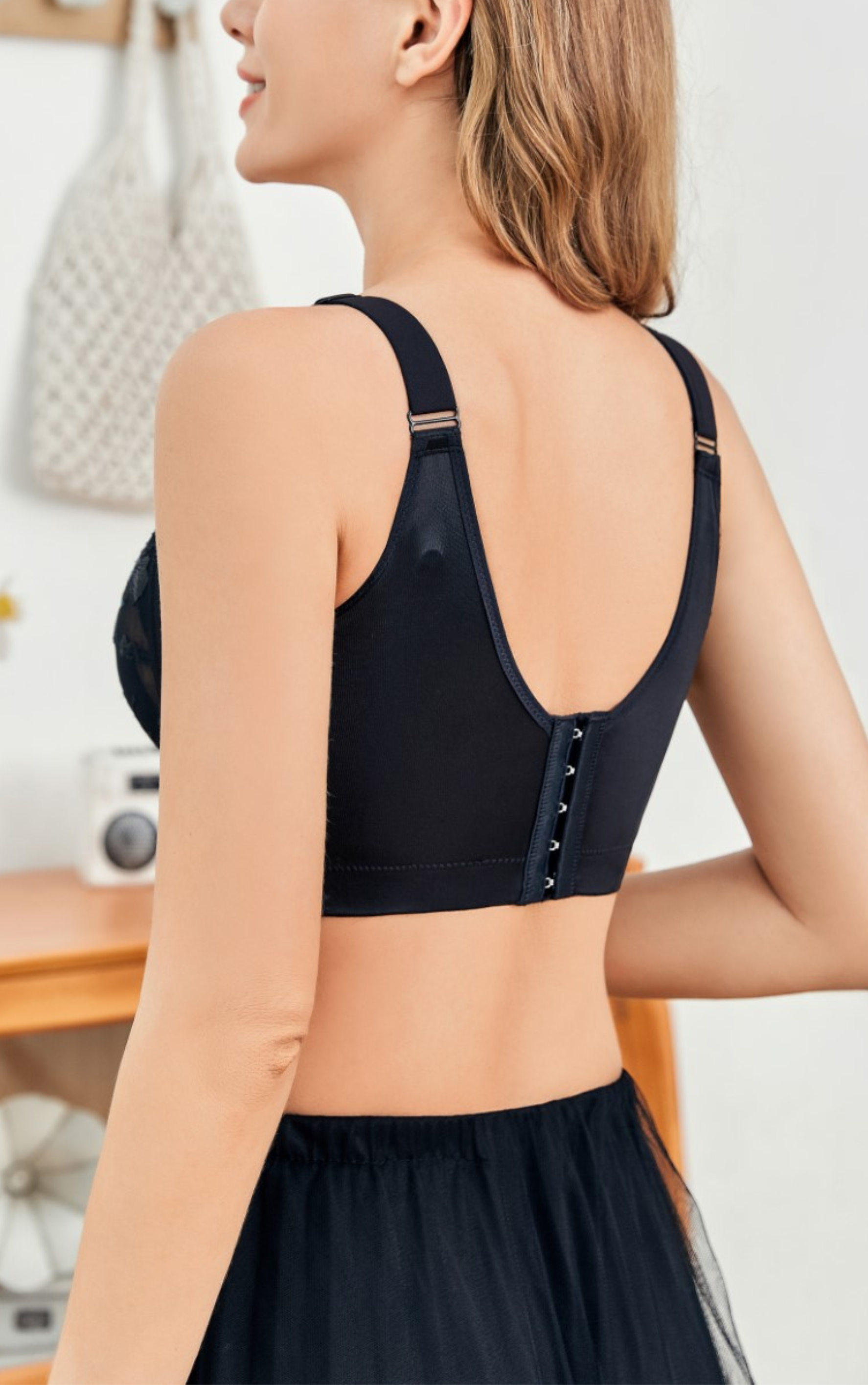 Side view of beige wireless contour bra showing wide smoothing sidebands