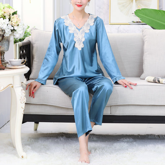 Classy Floral Lace Satin Pajamas #79001