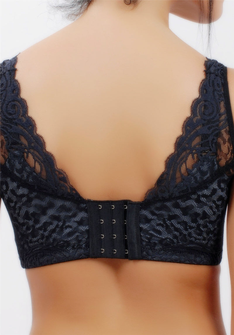 Back view of black full-coverage contour bra highlighting wide back support band