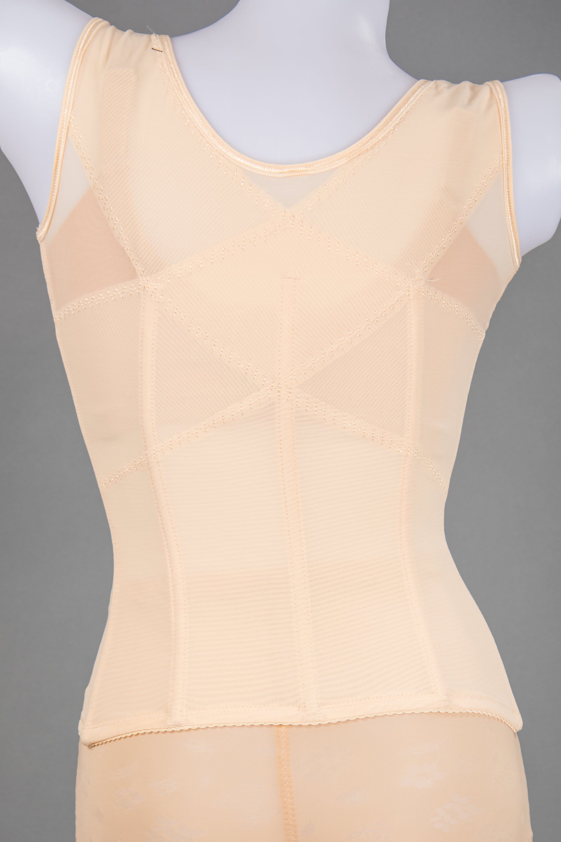 Front view of red lace open-bust camisole shapewear for special occasions
