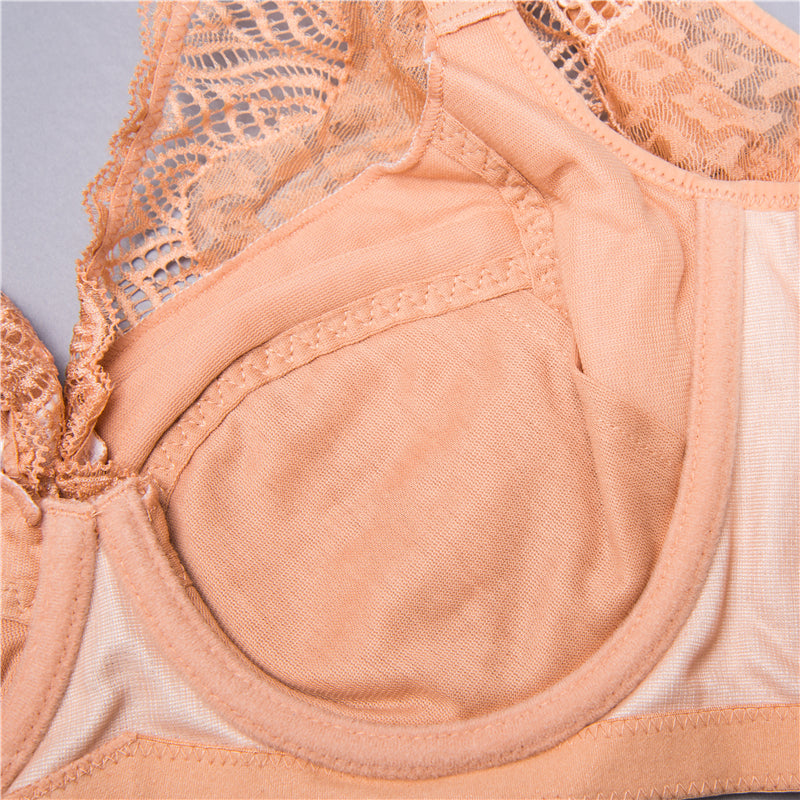 Side view of purple wireless contour bra highlighting full coverage design for larger busts