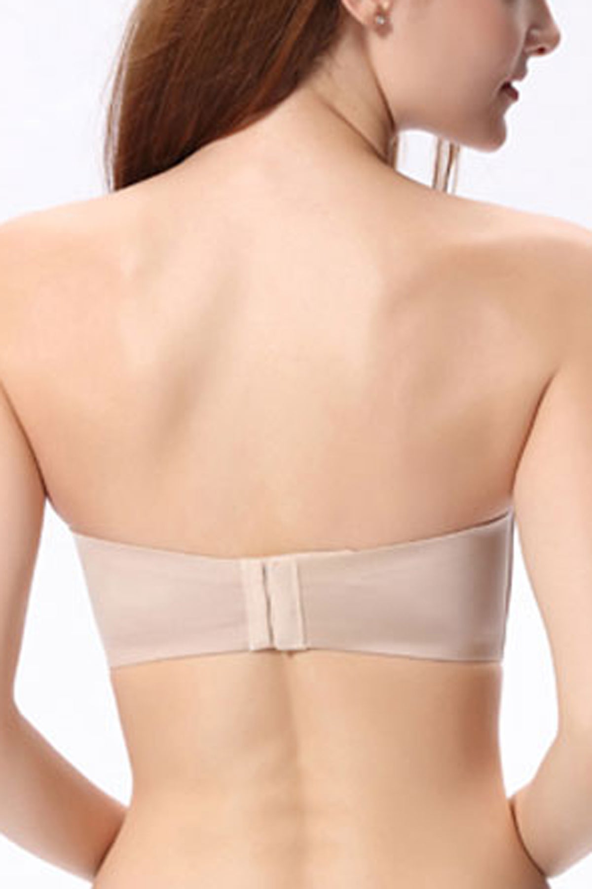 Front view of purple wireless strapless push-up contour bra for dresses