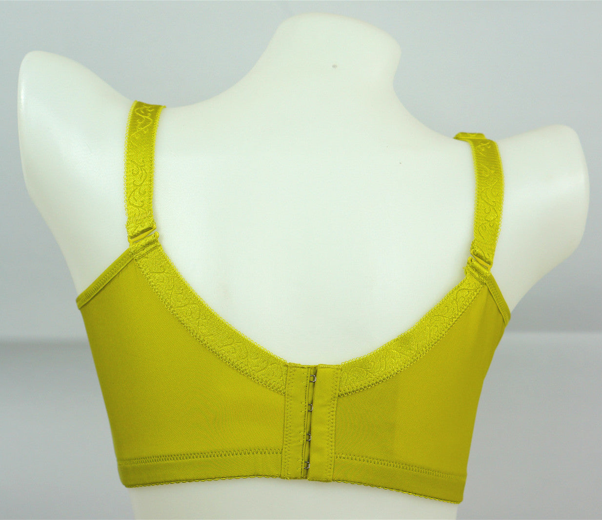 Front view of yellow floral lace wireless contour bra with breathable cotton cup