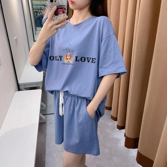 Cute Oversized Short Sleeves Monochrome Pajama Set #72193