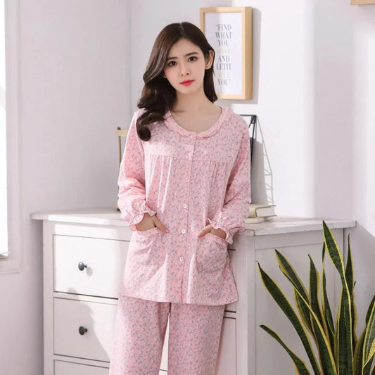 Adorable Floral Print Women's PJ - Long Sleeve Lounge Pajama Set #1688