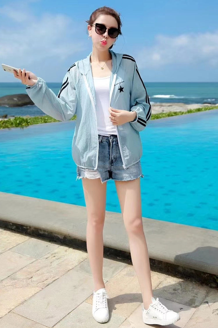 Pastel UV/Sun Protection Hoodie Zip Beach Jacket #19101