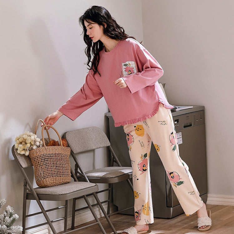 Cozy Long Sleeves Pajamas with Cute Pastel Apple Prints #770021