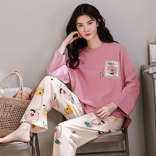 Cozy Long Sleeves Pajamas with Cute Pastel Apple Prints #770021