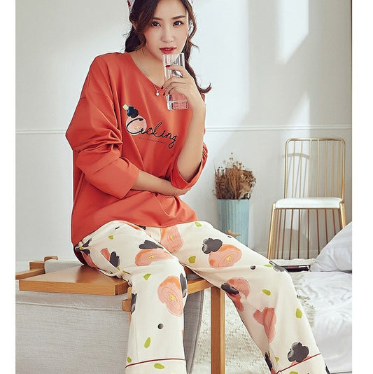 Comfortable Pastel Floral Long Sleeves Pajamas #77813