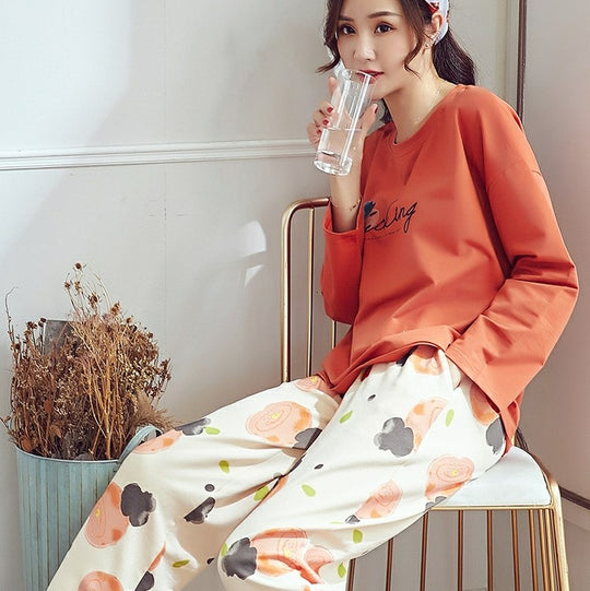 Comfortable Pastel Floral Long Sleeves Pajamas #77813