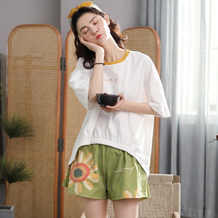 Cotton Pajamas - Simply Cute Oversized Short Sleeve Pajamas #7616