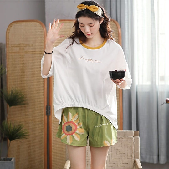 Cotton Pajamas - Simply Cute Oversized Short Sleeve Pajamas #7616