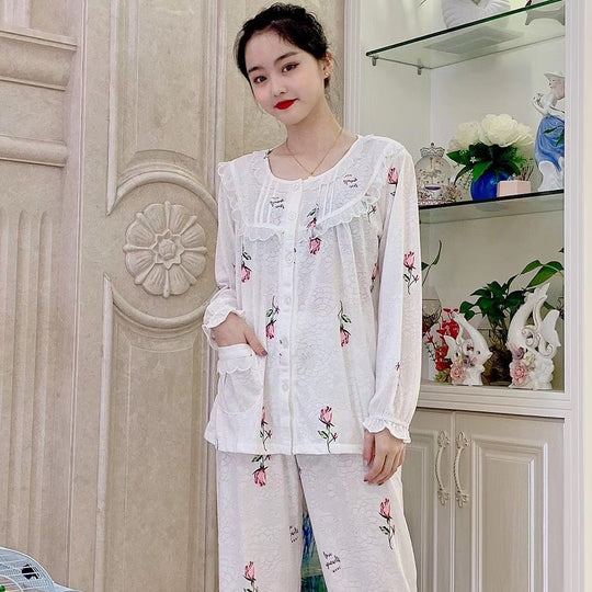 Cotton Pajamas - Pure Cotton Floral Spring Long Sleeve Pajamas #73071