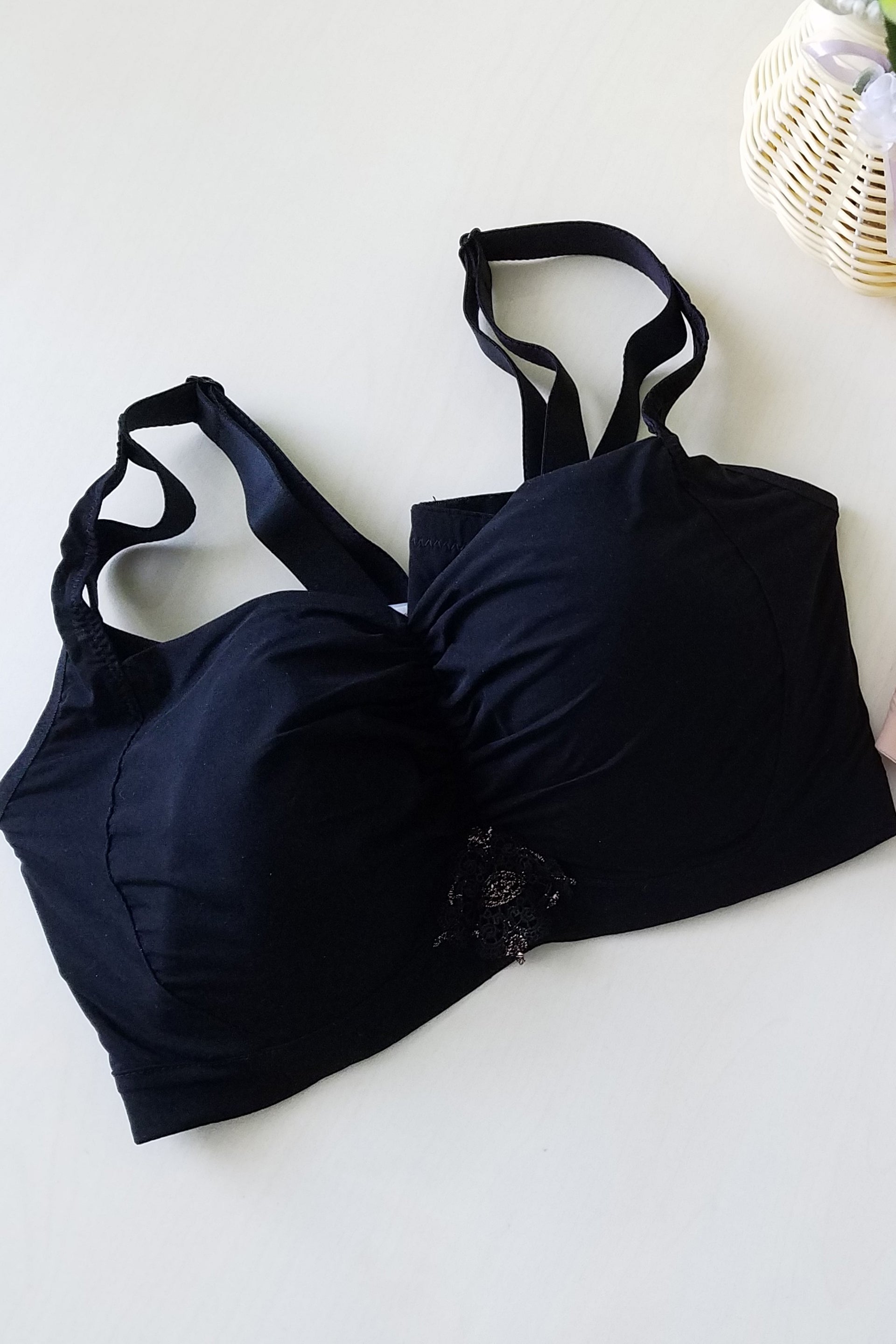 Front view of beige seamless wireless molded contour bra with full coverage cups